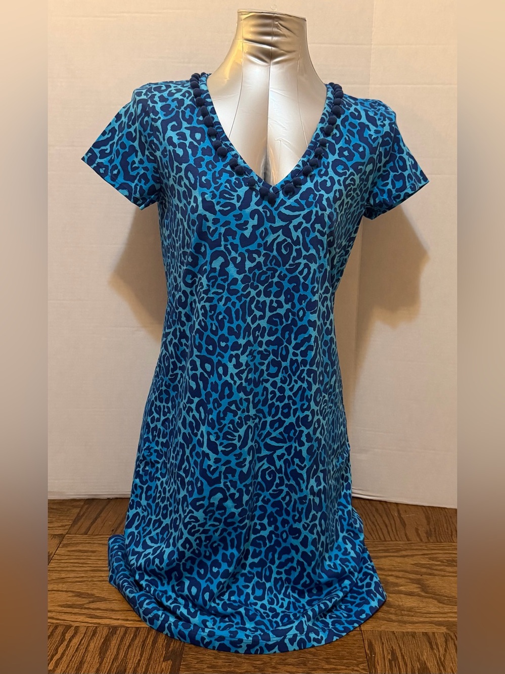 Lilly Pulitzer Blue Teal Leopard Print V-Neck Dress
